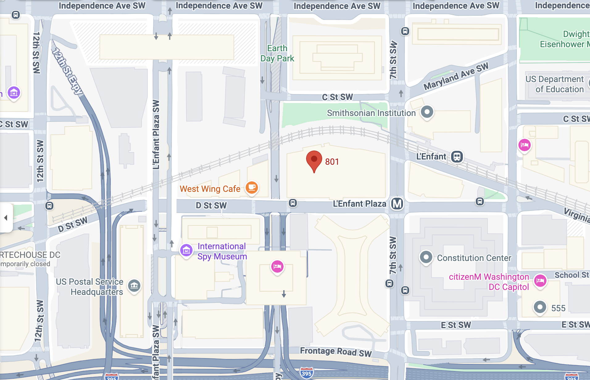 Map showing the L’Enfant Plaza slug line location.